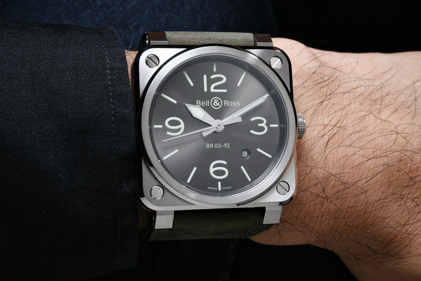 Bell & Ross BR 03-92 Grey Lum Wrist shot